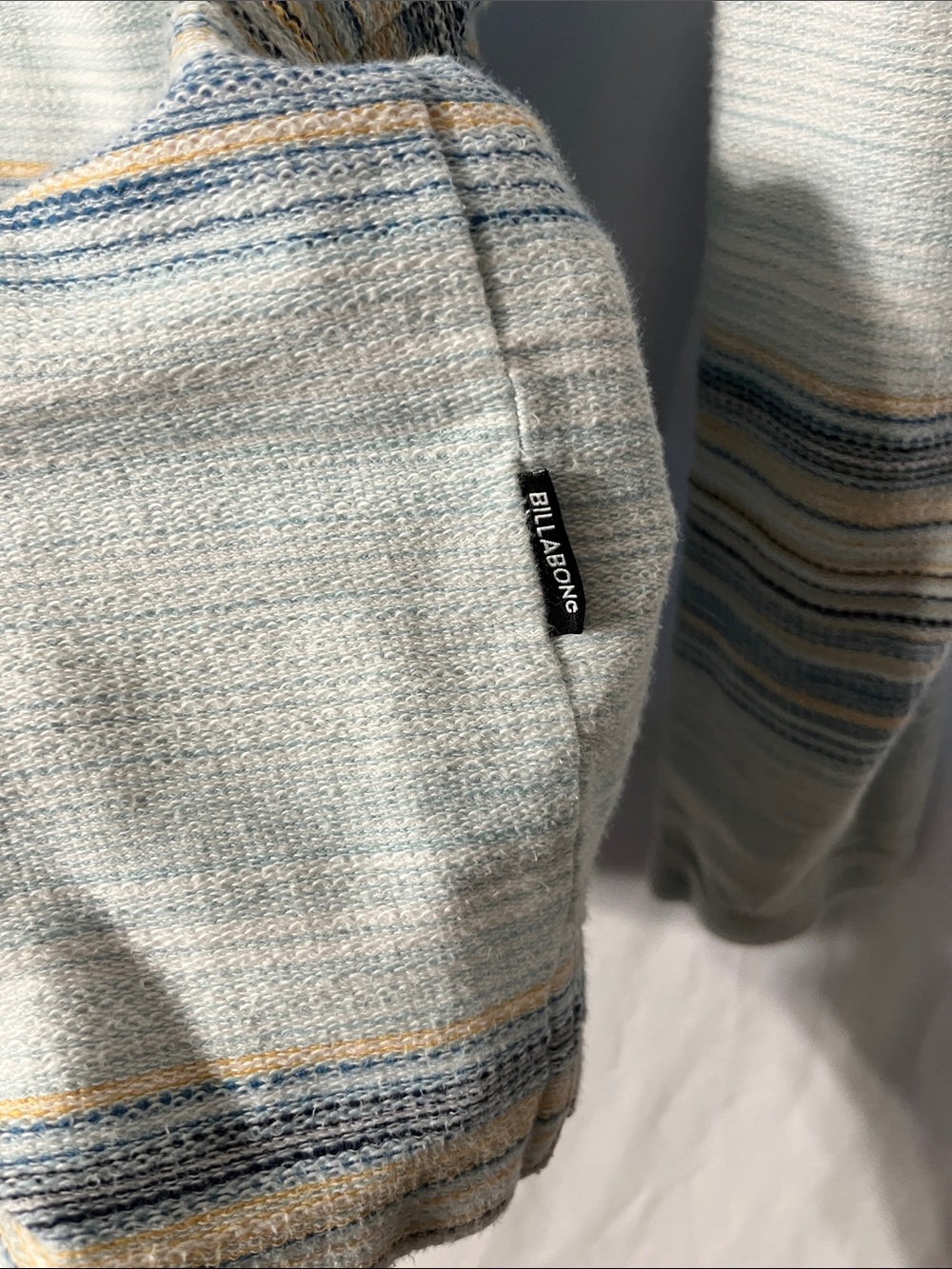 Billabong Light Blue and Beige Striped Hooded Long Sleeve Shirt - Picture 3 of 5